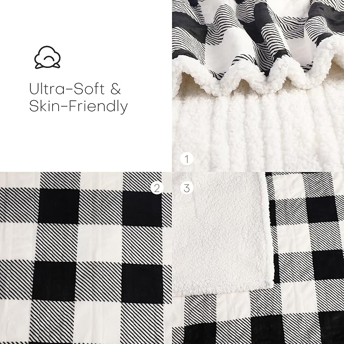 LUXIAN Electric Heated Blanket Queen Size 84"x90" - Flannel & Sherpa Fabric Dual-Sided, 9 Heat Settings & 1-10 Hours Auto Off, Machine Washable, Striped Checkered