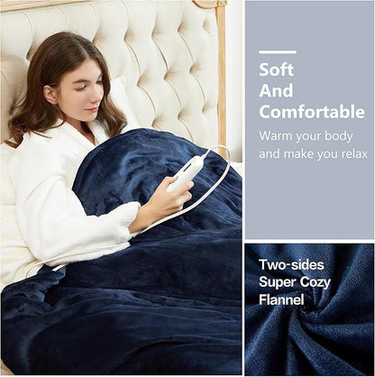 Tefici Electric Heated Blanket Twin,Super Cozy Soft 2-Layer Flannel 62" x 84" Heated Twin Size with 3 Heating Levels 8 Hours Auto Off, Machine Washable, ETL and FCC Certified, Home Office Use, Blue