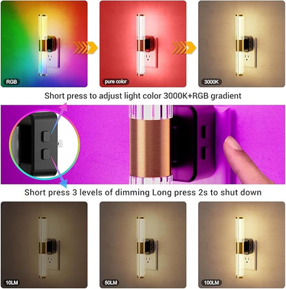 JandCase Night Light, Night Lights Plug into Wall, Color Changing Nightlight RGB with Dusk to Dawn Sensor, Vanity Light Bar for Hallway, Bathroom, Rooms