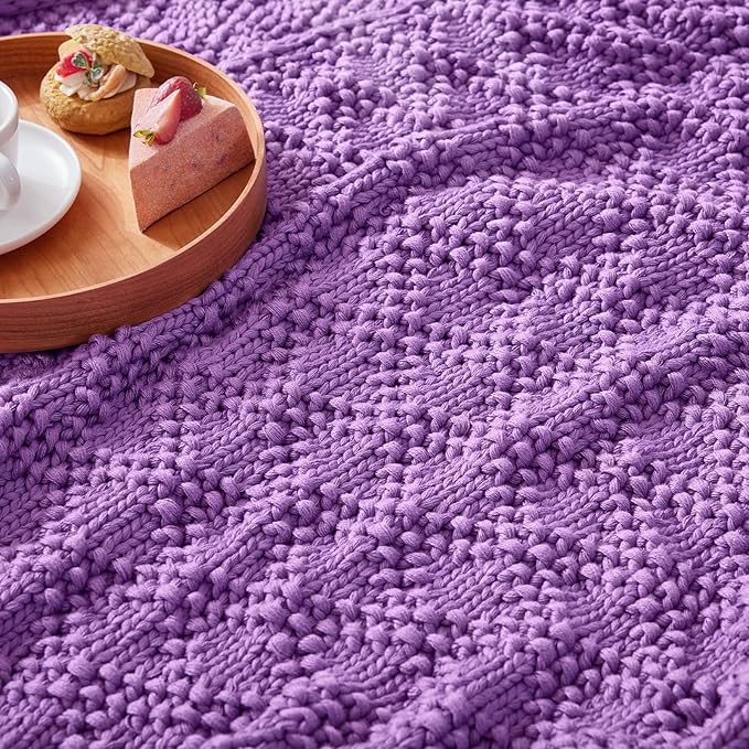 Knitted Weighted Blanket for Adult, Chunky Knit Weighted Throw for Sleep 48"*72" 20lbs, Cooling Breathable Heavy Blanket for Hot Sleepers, Machine Washable Blanket for Room Decor(Purple)