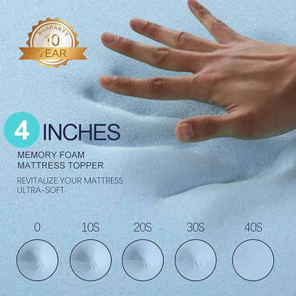 VALUXE 4 Inch Gel Memory Foam Mattress Topper Queen Size High Density Cooling Pad Pressure Relief Bed Topper (with Removable & Washable Bamboo Cover)