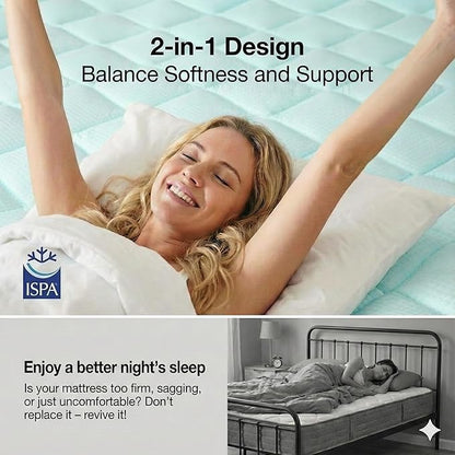 Novilla Dual-Layer 2+2 Inch Memory Foam Mattress Topper with Detachable Cooling Cover, Cooling Gel-Infused Memory Foam Pad for Back Pain Relief, Breathable & Machine Washable, King