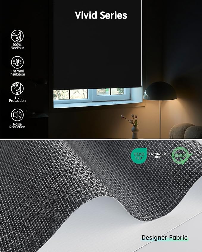Yoolax Motorized Blinds with Remote, Smart Blinds for Windows Blackout Automatic Shades Compatible with Alexa Remote Control Roller Window Shades with Valance, Custom Size (V-Jungle Grid Black)