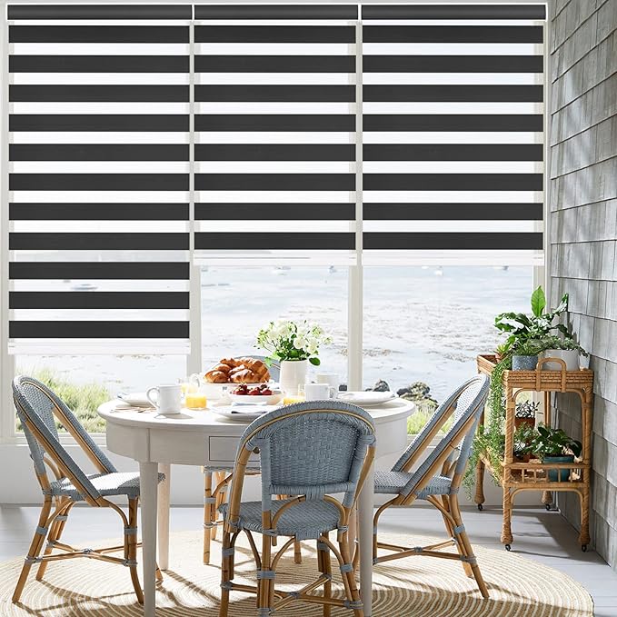 Changshade Blackout Zebra Shades Cordless for Indoor Windows Custom Size, Zebra Blinds for Sliding Glass Door Dual Layer Fabric Room Darkening Light Blocking Black Out Privacy Shade for Home, Office