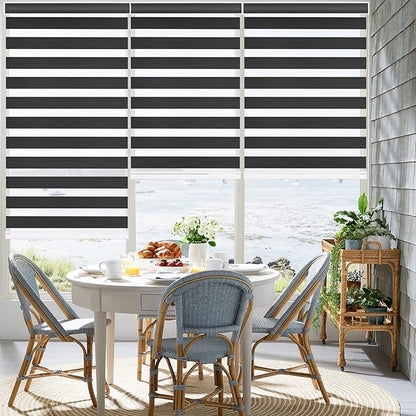 Changshade Blackout Zebra Shades Cordless for Indoor Windows Custom Size, Zebra Blinds for Sliding Glass Door Dual Layer Fabric Room Darkening Light Blocking Black Out Privacy Shade for Home, Office