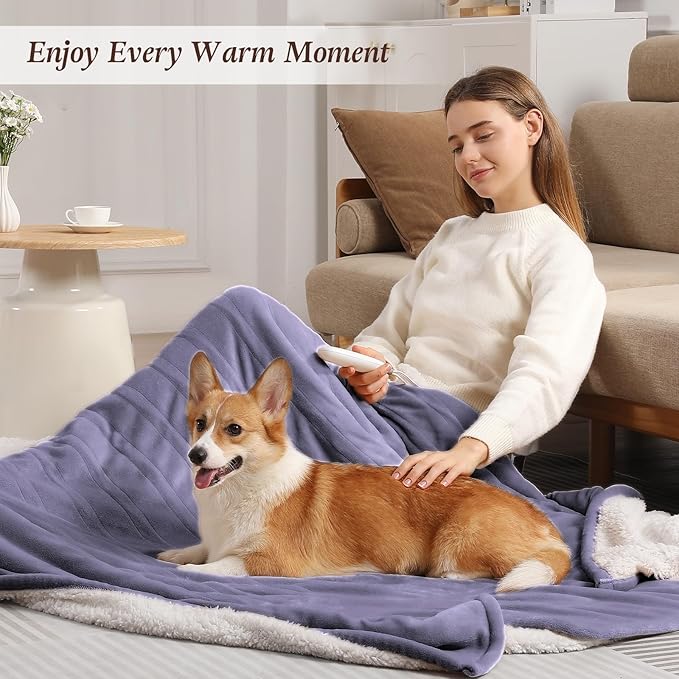 Electric Throw Blanket 50''x60'' Fast Heating Blanket Throw - Ultra Soft Flannel & Sherpa Heated Blanket for Office with 5 Heat Setting & 4-Hour Auto-Off, Great Gifts for Grandma (Lavender Purple)