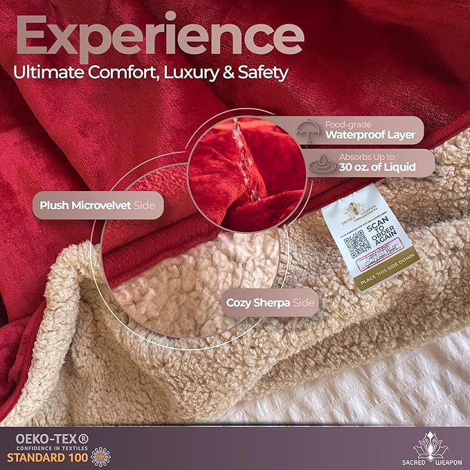 Sacred Weapon Blanket Waterproof and Stain Proof – Water Proof Blanket for Bed & Couch – Splash Throw Blanket VIP – Washable King, Queen Mattress Protector Waterproof – Dark Red 80"x80"