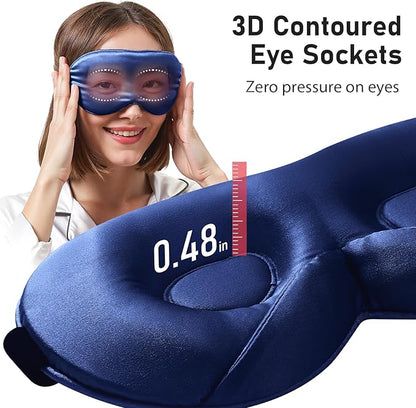 LitBear 100% 22 Momme Mulberry Silk Sleep Mask - 3D Contoured Eye Mask for Men Women, Soft Breathable Sleeping Mask with Adjustable Strap, Perfect Blocks Light for Sleeping (Midnight Blue)