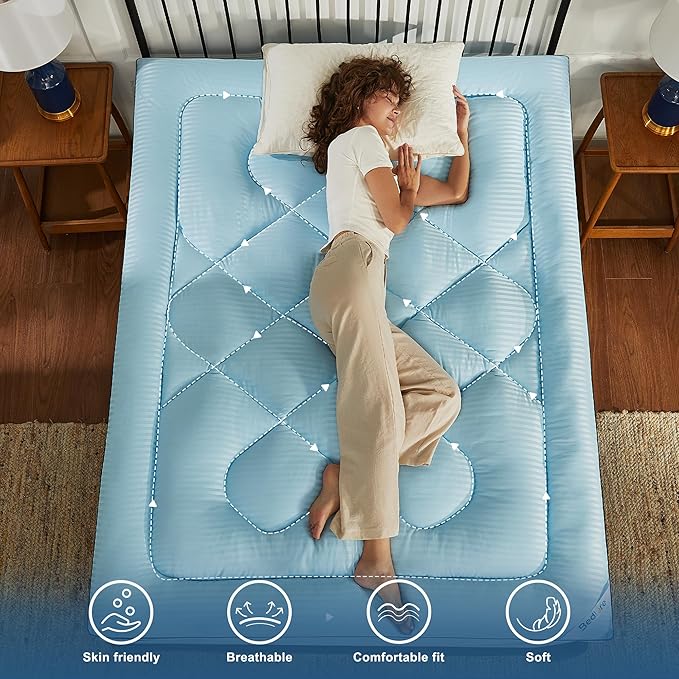 BEDLORE Queen Mattress Topper, Thick Pillow Top Pad for Back Pain Relief, Soft Mattress Cover with Deep Pockets 6-18 inch