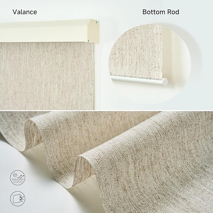 Motorized Light Filtering Roller Shades with Remote Control, Electric Smart Shades Compatible with Alexa and Google, Rechargeable, Customizable Size (Flax Beige)
