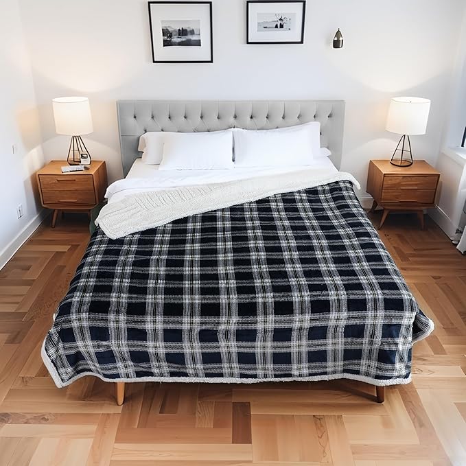 Electric Heated Blanket Full Size 50"x60" Microplush & Sherpa Fabric, Machine Washable 4 Heat Settings & 3 Hours Auto Off - Geometry Lattice