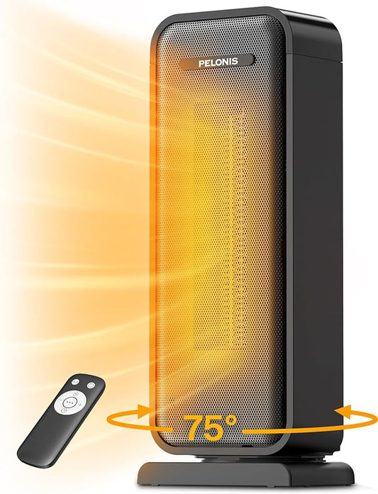 Pelonis 1500w Electric Space Heater for Indoor Use with Thermostat, Oscillation and Remote – Portable Ceramic Heater for Bedroom, Home and for Office Under Desk