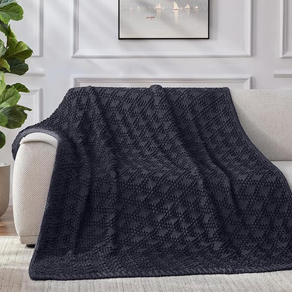 Knitted Weighted Blanket for Adult, Chunky Knit Weighted Throw for Sleep 36"*48" 5lbs, Cooling Breathable Heavy Blanket for Hot Sleepers, Machine Washable Blanket for Room Decor(Dark Grey)