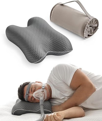 Elviros Portable CPAP Pillow for Side & Back Sleepers, Travel Sleep Apnea Pillow with Adjustable Height to Relieve Neck Pain, Reduce Mask Leaks & Pressure, Includes Travel Bag for Camping, Hotels