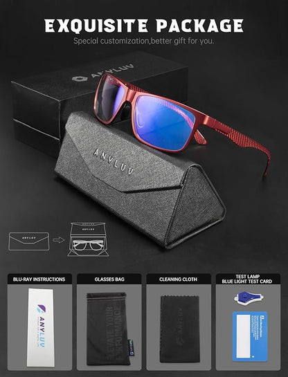 ANYLUV Blue Light Blocking Glasses Men Computer Gaming Glasses Lightweight Al-Mg Metal Anti Eyestrain Eye Protection