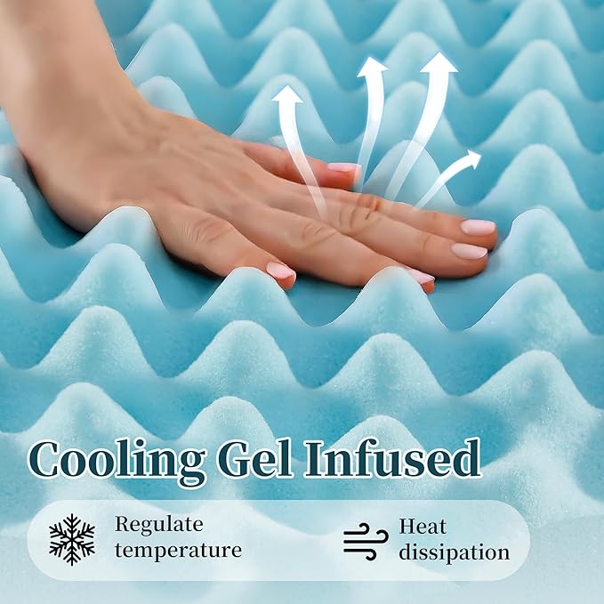 2 Inch Mattress Topper, Twin Size Memory Foam Mattress Topper with Cooling Gel Egg Crate Mattresses Top, Plush Feel, Breathable, Pressure Relief for Bedroom,Twin