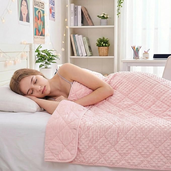 yescool Twin Size Pink Weighted Blanket for Adults 12 Pounds Cooling Weighted Heavy Blanket, Minky Throw Blankets Warm Weighted Comforter, Big Washable Thick Blankets Gift for 100-150lbs, 48 * 72in