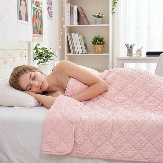 yescool Twin Size Pink Weighted Blanket for Adults 12 Pounds Cooling Weighted Heavy Blanket, Minky Throw Blankets Warm Weighted Comforter, Big Washable Thick Blankets Gift for 100-150lbs, 48 * 72in