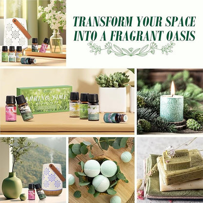 SALUBRITO Spring Fragrance Oils Set, Premium Essential Oils for Diffuser, Candle, Soap Making, After Rain, Gardenia, Fresh Cut Grass, Ocean Breeze, Freesia, Rose Geranium, Strong Scented Oils