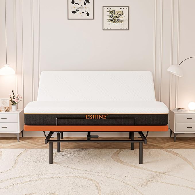 ESHINE King Adjustable Bed Frame with Mattress - 10 Inch Gel Memory Foam Mattress, Bluetooth APP Control, Wireless Remote, Zero Gravity, Anti Snore, Head and Foot Incline, 2000 Series