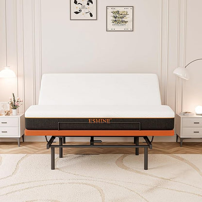 ESHINE King Adjustable Bed Frame with Mattress - 10 Inch Gel Memory Foam Mattress, Bluetooth APP Control, Wireless Remote, Zero Gravity, Anti Snore, Head and Foot Incline, 2000 Series