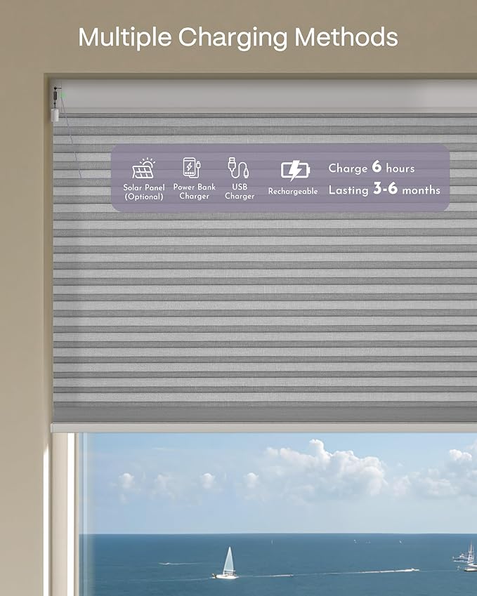 Graywind Motorized Matter Cellular Shades- 60% Blackout 1-3/4"Cell Honeycomb Blinds for Indoor Windows, Compatible with Alexa Google Siri, Custom Size,Dimout Grey