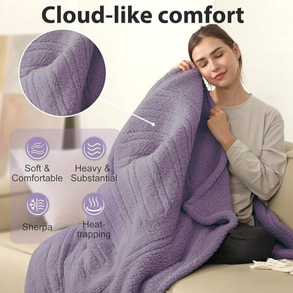 Electric Heated Blanket Throw 50"x 60", 5 Warmth Settings, Auto Shut Off, Double-Sided Soft Sherpa, Ideal Gift, Gray Violet