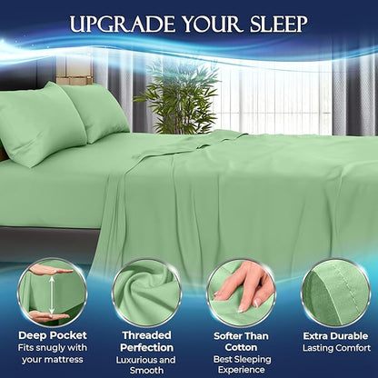 DECOLURE Cooling Sheets Full Set 4pcs - Luxurious & Ultra-Soft Full Size Cooling Sheets for Hot Sleepers - Comfortable Bamboo Viscose Microfiber Full Cooling Bed Sheets w/Deep Pockets (Sage Green)