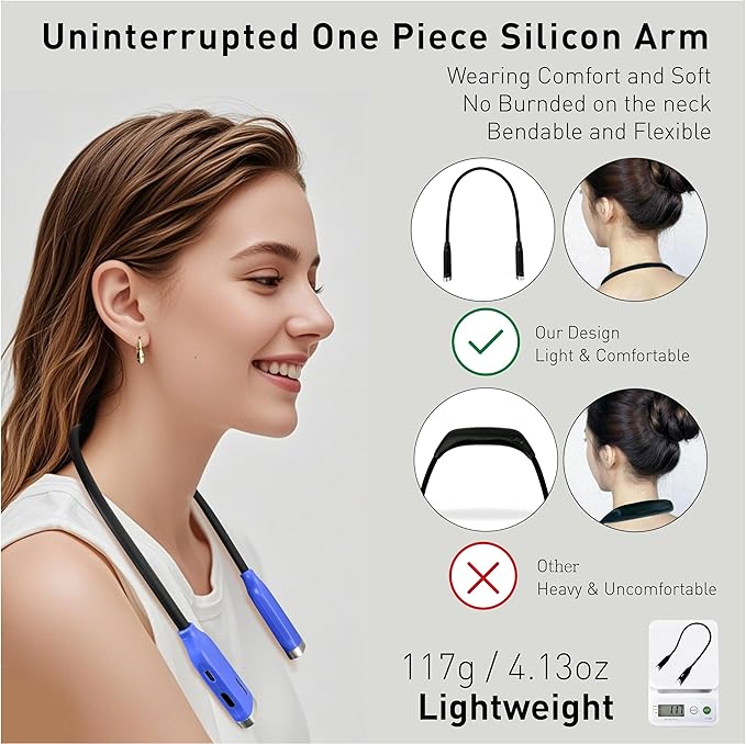 Neck Reading Light, 3 Color & Brightness Adjustable Book Light for Reading in Bed, Hands-Free, Lightweight, USB C Rechargeable, Eye-Caring, Perfect for Crafts, Camping, Kids & Adults (blue)