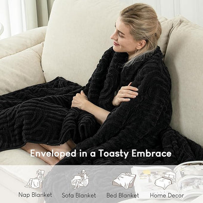 Cottonblue Jacquard Weighted Blanket for Adults 15 lbs Queen Size, Cozy Fluffy Sherpa Fleece Weighted Throw Blankets 60" x 80" for Sleep Relax, Fuzzy Warm Arch Heavy Blanket Soft for Bed Couch, Black