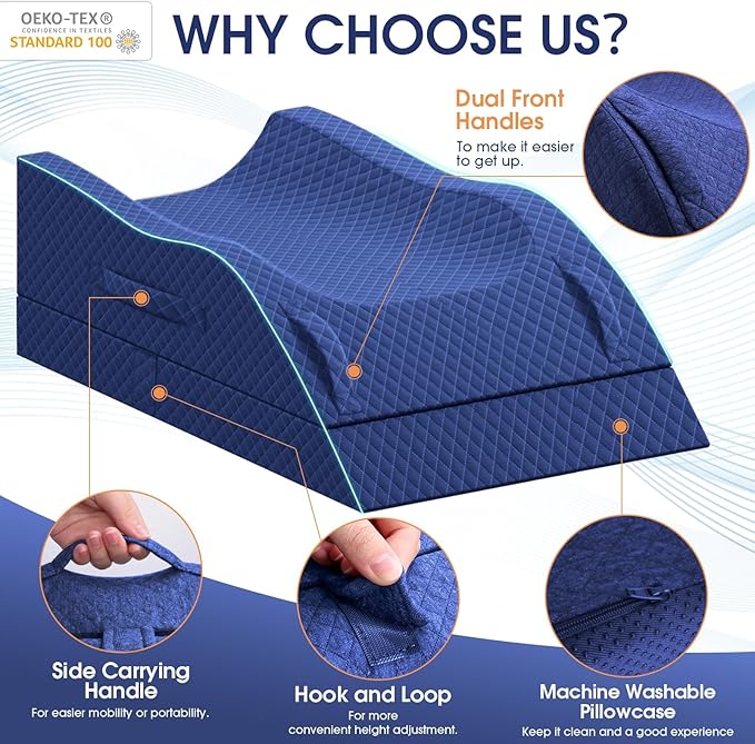 Leg Pillow, Leg Elevation Pillow with Pad and Memory Foam, Height Adjustable Bolster Pillow for Legs, Leg Pillow Elevation Blood Circulation, for Post-Surgery, Blue