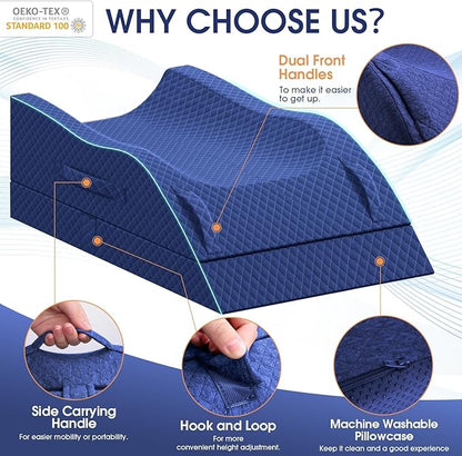 Leg Pillow, Leg Elevation Pillow with Pad and Memory Foam, Height Adjustable Bolster Pillow for Legs, Leg Pillow Elevation Blood Circulation, for Post-Surgery, Blue