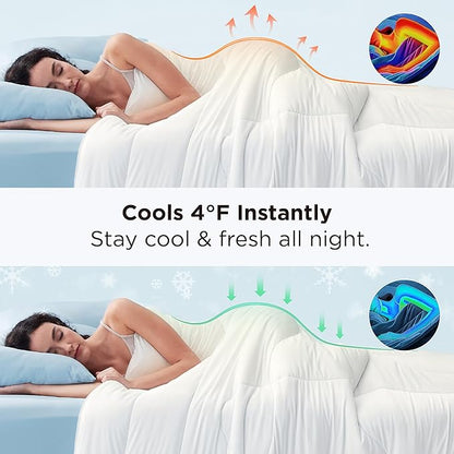 Bedsure Cooling Comforter King Size - Cooling Blankets for Hot Sleepers, Lightweight Comforter for Summer with Dual-Sided Cool Tech, Soft Breathable Cold Blanket for Sleeping, White, 102x90 Inches