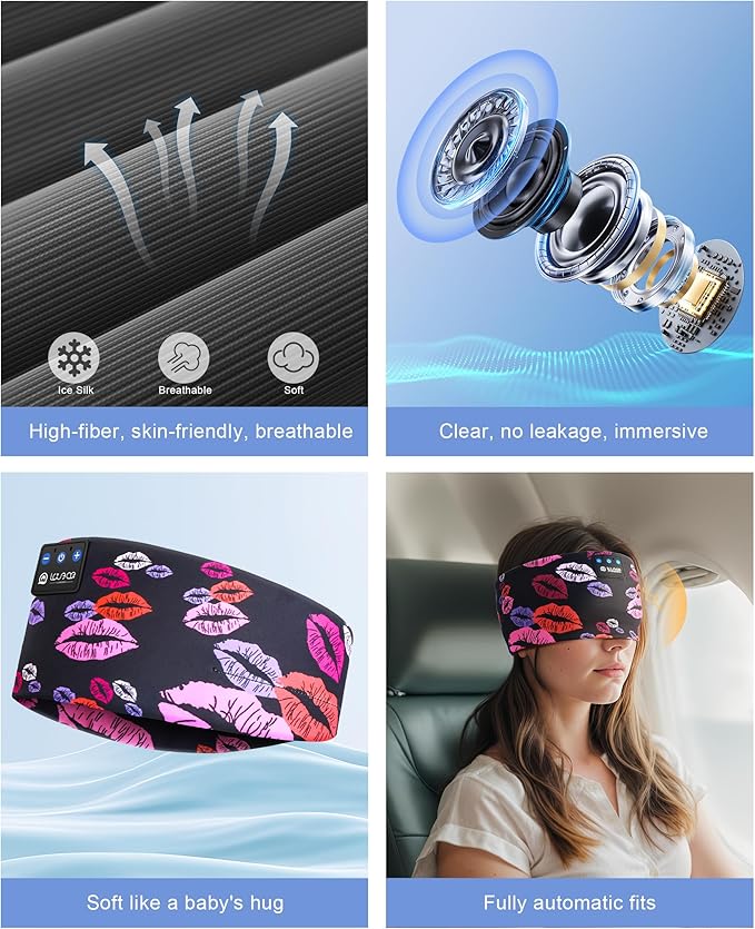 LOVE EYE Sleep Headphones Wireless Headband Headphones Bluetooth 5.4 for Side Sleeper Bluetooth Headband Earphones for Sports for tech Gadgets Gifts