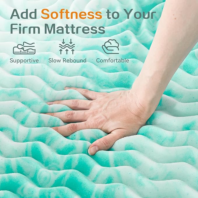 SINWEEK Mattress Topper Memory Foam Mattress Topper 1.5 Inch Queen Soft Mattress Pad for Pressure Relief, 5-Zone Design, CertiPUR-US Certified, Green