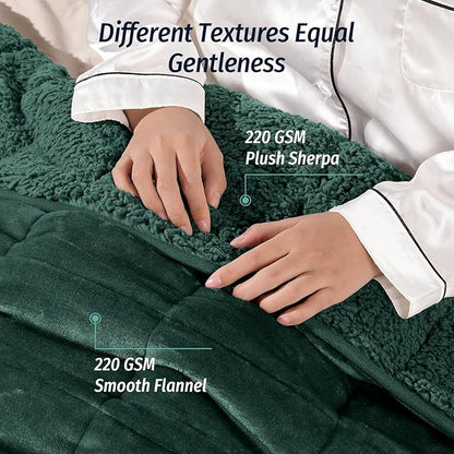 Wemore Sherpa Fleece Weighted Blanket for Adult, 20 lbs Dual Sided Cozy Fluffy Heavy Blanket, Ultra Fuzzy Throw Blanket with Soft Plush Flannel Top, 60 x 80 inches, Green on Both Sides
