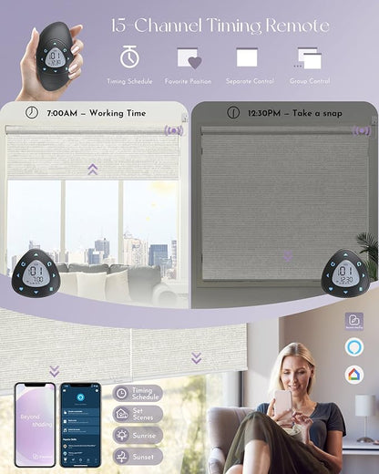 Graywind Smart Blackout Roller Shades Compatible with Alexa Google WiFi Hardwired Textured Fabric Motorized Blinds Remote Window Shades, Custom Size (Metallic Fuscous Grey)