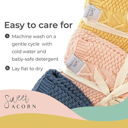 Knit Baby Blanket in Cable Pattern, Organic Cotton Blankets for Crib or Stroller, Receiving Blankets - Dahlia Pink