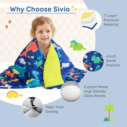 Sivio Weighted Blanket 3 lbs, Super Soft Crystal Velvet & Minky Dots Cartoon Patterns Reverise Heavy Throw, Heavy Blankets, 36 x 48 Inch Blue Dinosaur