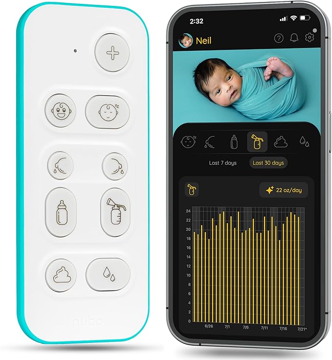 Nubo One-Touch Fastest Baby Tracker - Smart Baby Monitor for Tracking Sleep, Diaper, & Feeding - Mobile App, Alexa Skill and AI Predictions
