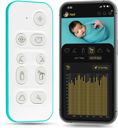 Nubo One-Touch Fastest Baby Tracker - Smart Baby Monitor for Tracking Sleep, Diaper, & Feeding - Mobile App, Alexa Skill and AI Predictions