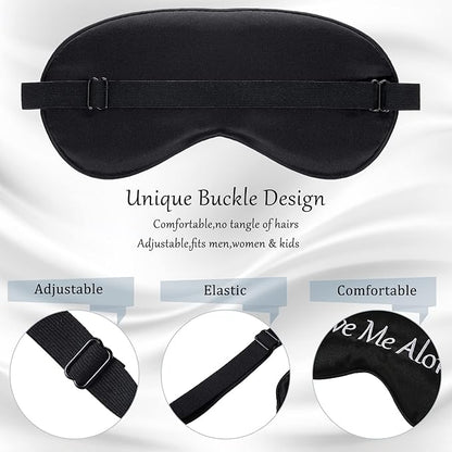 Geyoga 4 Pieces Funny Eye Mask for Sleep Soft Satin Blocking Blindfold with Adjustable Strap Silk Eye Cover Out Lights Travel for Women Men Travel, Nap, Meditation (Black, Ink Green, Navy Blue, White)