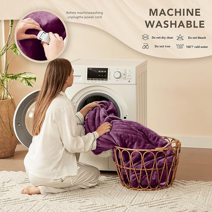 Homemate Electric Heated Blanket King - 100"x90" Heating Bed Blankets Throw with 10 Heating Levels 8 Hours Auto Off Fast Heating Over-Heated Protection Ultra Soft Warm Flannel ETL Certified Purple