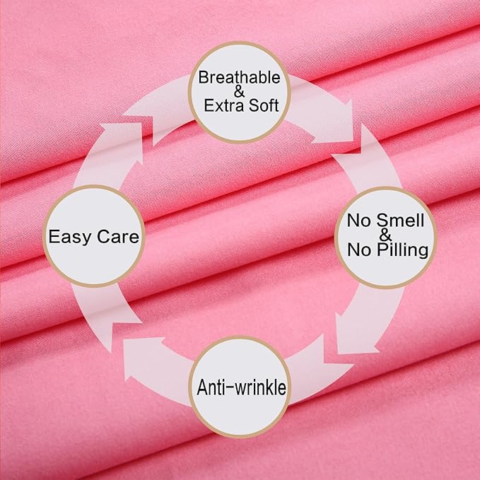 4 Piece Bed Sheet Set (Queen,Peach Pink) 1 Flat Sheet,1 Fitted Sheet and 2 Pillow Cases,Brushed Microfiber Luxury Bedding with Deep Pockets
