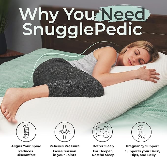 Snuggle-Pedic Body Pillow for Side Sleepers for Adults - Full Body Maternity Pillow Support Legs, Belly & HIPS - Shredded Memory Foam & Cooling Pregnancy Pillow Cover 20x54 Gray