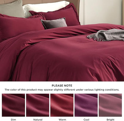 Bedsure Duvet Cover Full Size - Soft Double Brushed Bedding Set for Kids & Adults, Zipper Closure, 3 Pieces, Includes 1 Duvet Cover (80"x90") & 2 Pillow Shams, NO Comforter, Burgundy