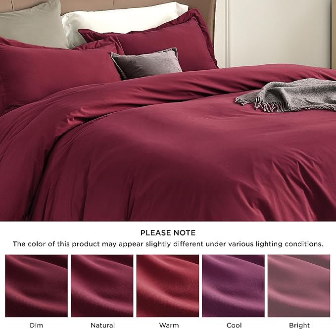 Bedsure Duvet Cover Queen Size - Soft Double Brushed Bedding Set for Kids & Adults, Zipper Closure, 3 Pieces, Includes 1 Duvet Cover (90"x90") & 2 Pillow Shams, NO Comforter, Burgundy