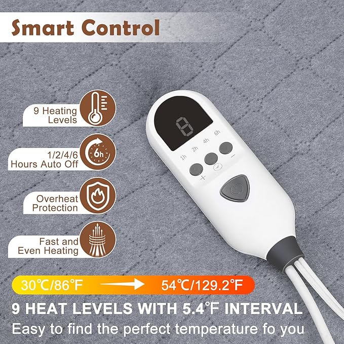 Heated Mattress Pad Mini Twin Size, 31.5" x 63" Electric Mattress Pad with Digital Controller, 9 Heat Settings, 1-6 Hours Auto Shut Off, Fast Heating, Machine Washable, Gray