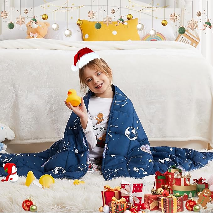HOSUKKO Weighted Blanket - 7 lbs Navy Starry Sky Heavy Blanket - Breathable Blanket(41 * 60 inches, 7 lbs)