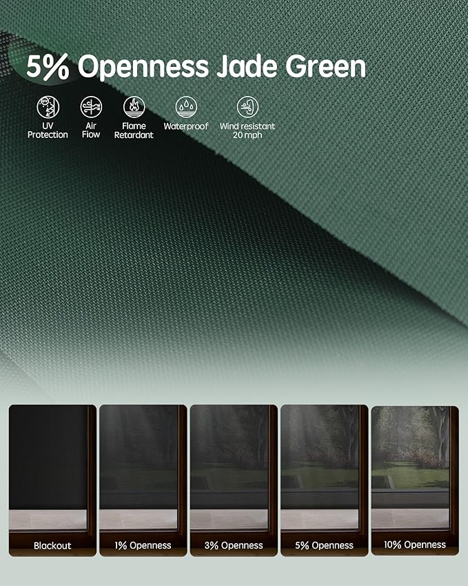 Yoolax Customized Motorized Outdoor Shades, Smart Blinds Compatible with Alexa Google, Remote Control Waterproof Blinds for Patio Porch Windows Outside (5% Openness Jade Green)
